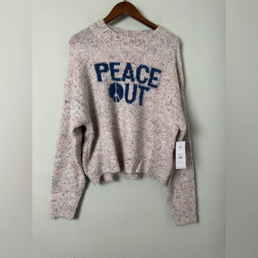 NWT Spiritual Gangster Beatrice Peace Out Wool Blend Speckled Sweater in Birch M
